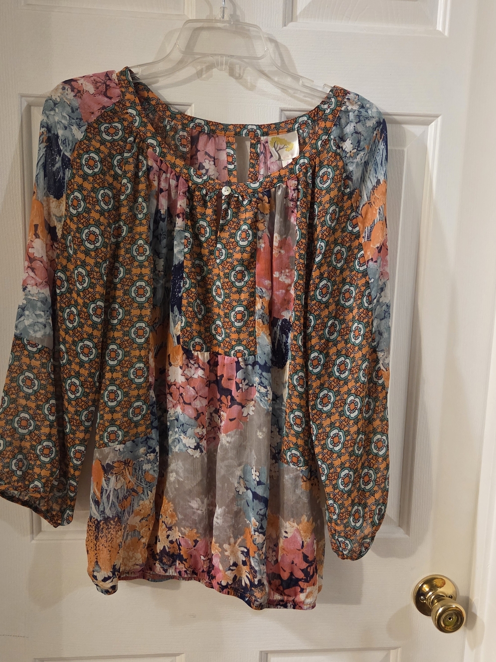 Mixed Floral Pattern Boho Blouse - Multi